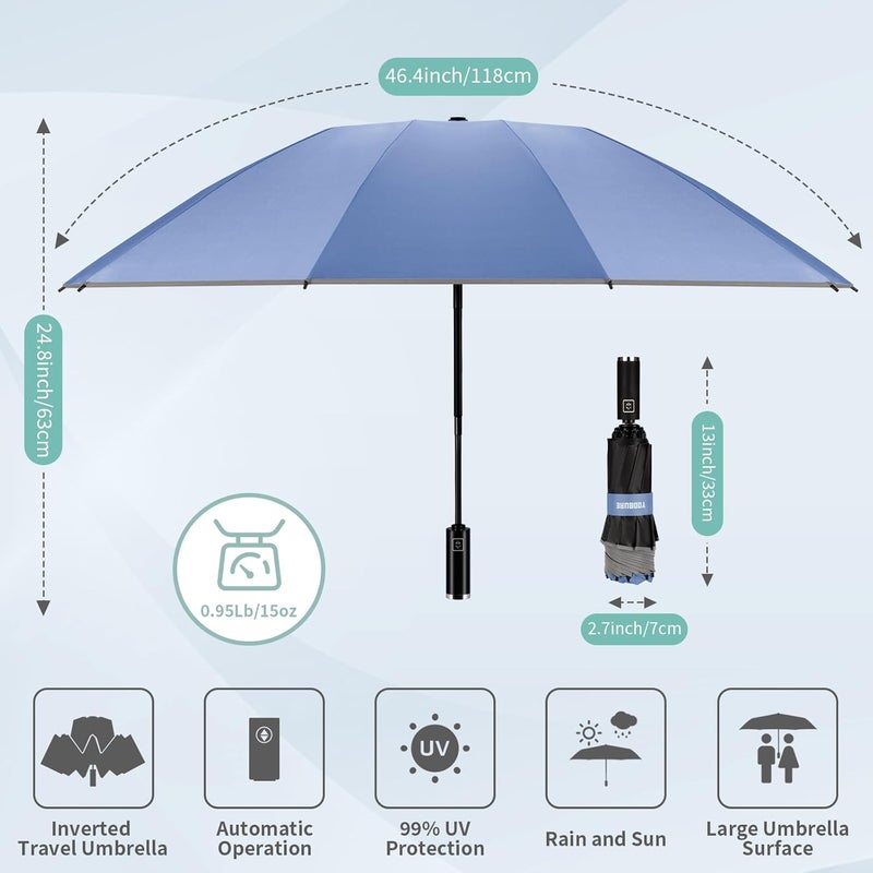 Yoobure Inverted Windproof Travel Umbrella - Automatic Umbrellas for Rain, Compact Folding with Reflective Stripe, Portable Large for Backpack, Lightweight with Sun UV Protection - Image 2